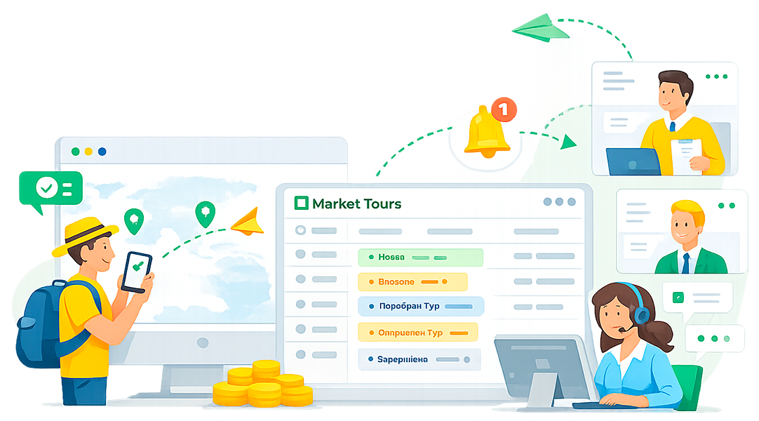 Кабинет турагентства MarketTours с входящими заявками